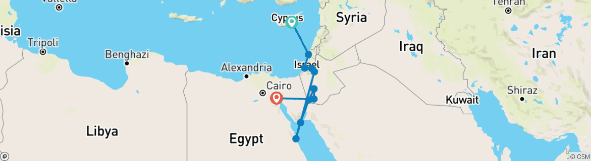 Image of a map showing the route of the tour