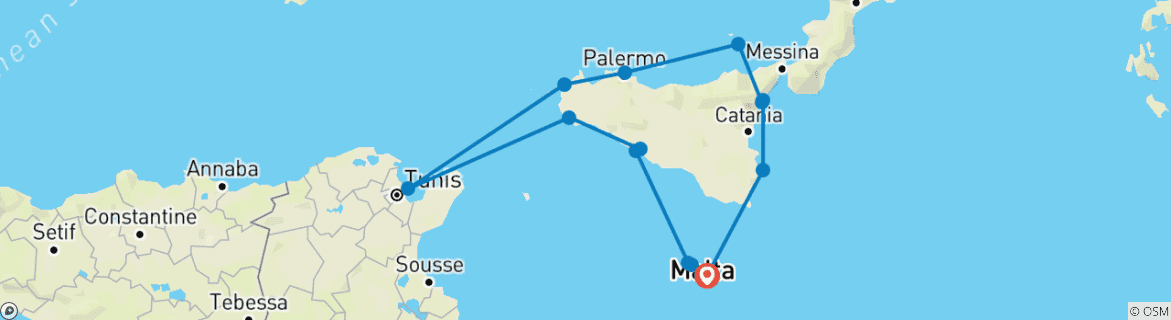 Image d'une carte montrant l'itinéraire du circuit