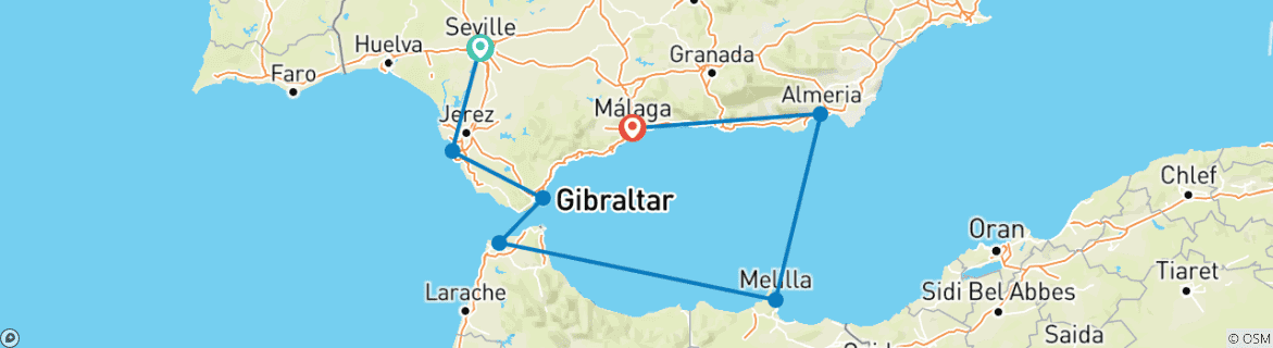 Image d'une carte montrant l'itinéraire du circuit