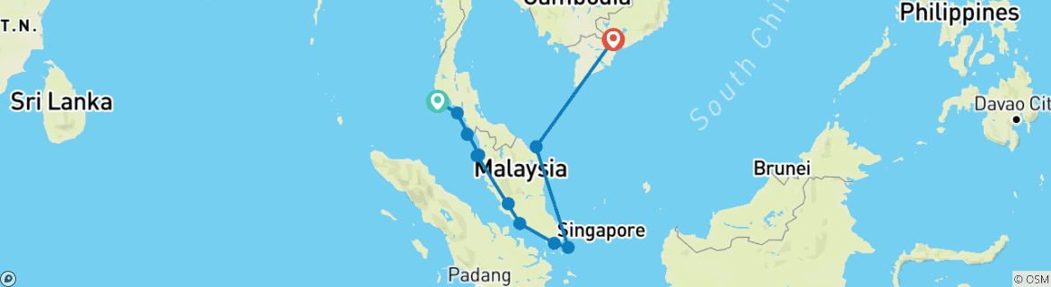 Image of a map showing the route of the tour