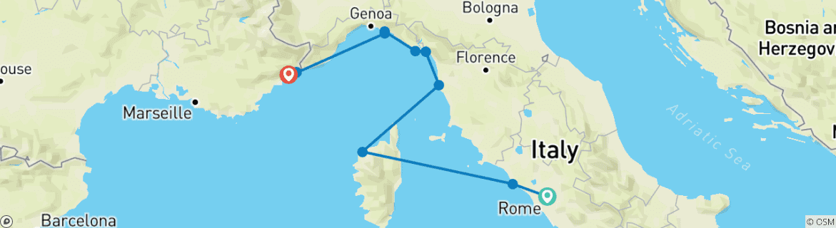 Image d'une carte montrant l'itinéraire du circuit
