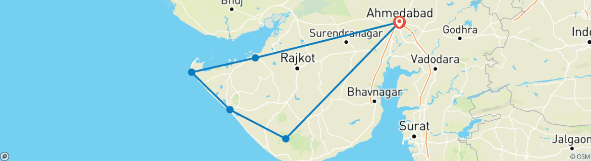 Image of a map showing the route of the tour