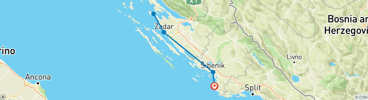 Image of a map showing the route of the tour