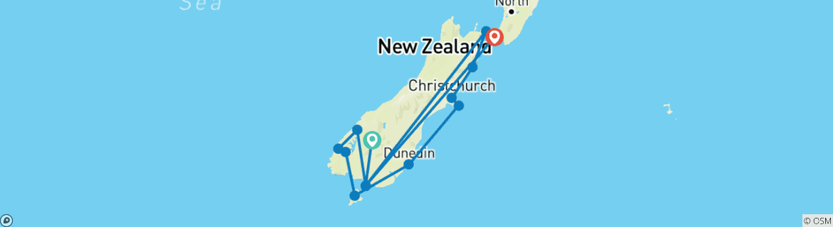 Image of a map showing the route of the tour