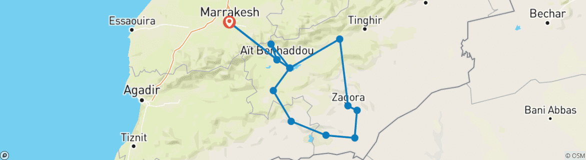 Image of a map showing the route of the tour