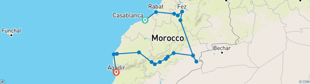 Image of a map showing the route of the tour
