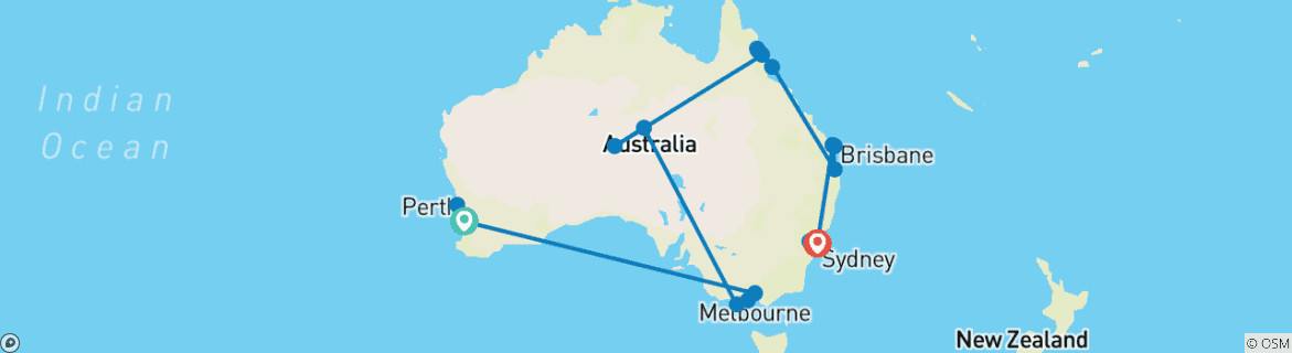 Image of a map showing the route of the tour