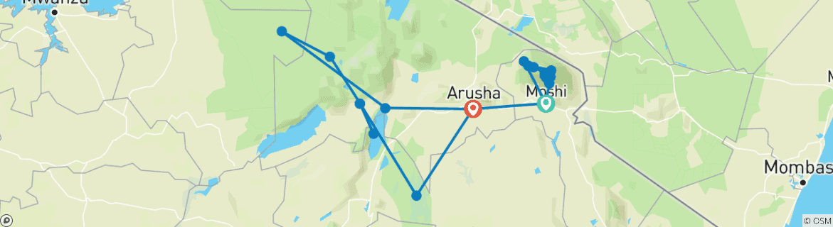 Image of a map showing the route of the tour