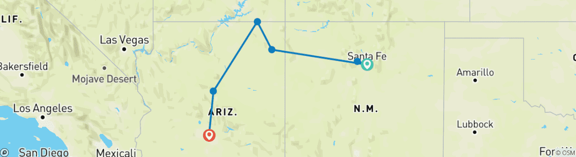 Image of a map showing the route of the tour
