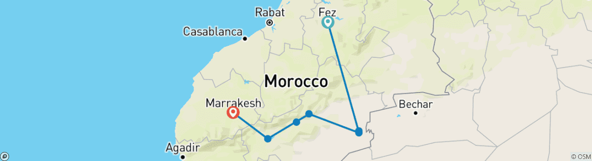 Image of a map showing the route of the tour