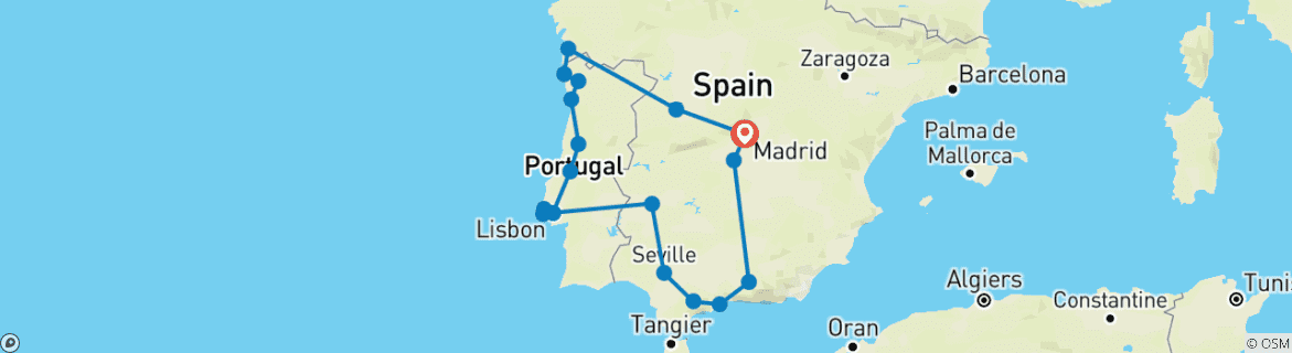 Image of a map showing the route of the tour