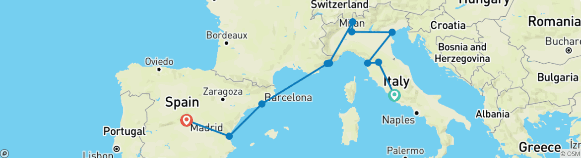 Image d'une carte montrant l'itinéraire du circuit