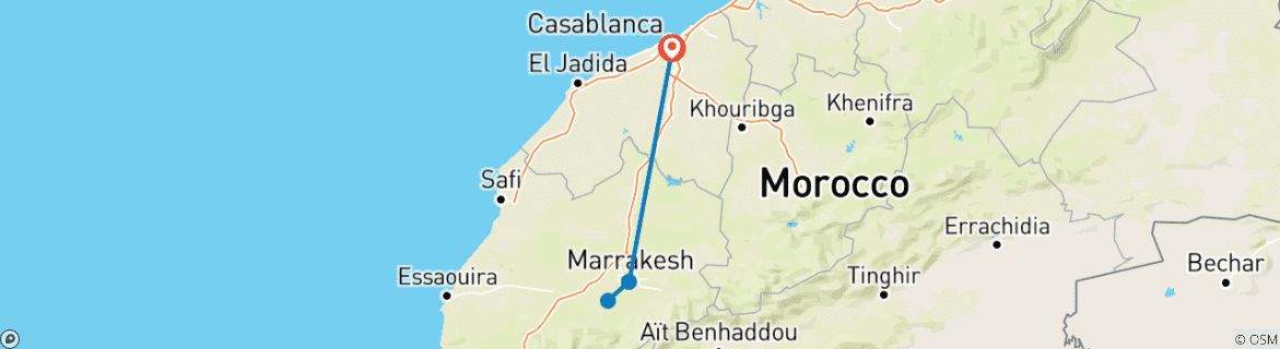 Image of a map showing the route of the tour