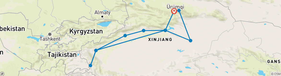 Image of a map showing the route of the tour