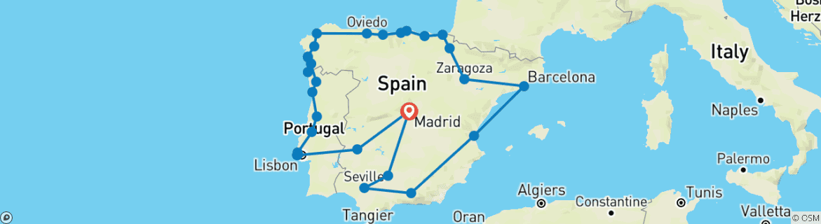 Mapa de Ruta ibérica de 21 días desde Madrid