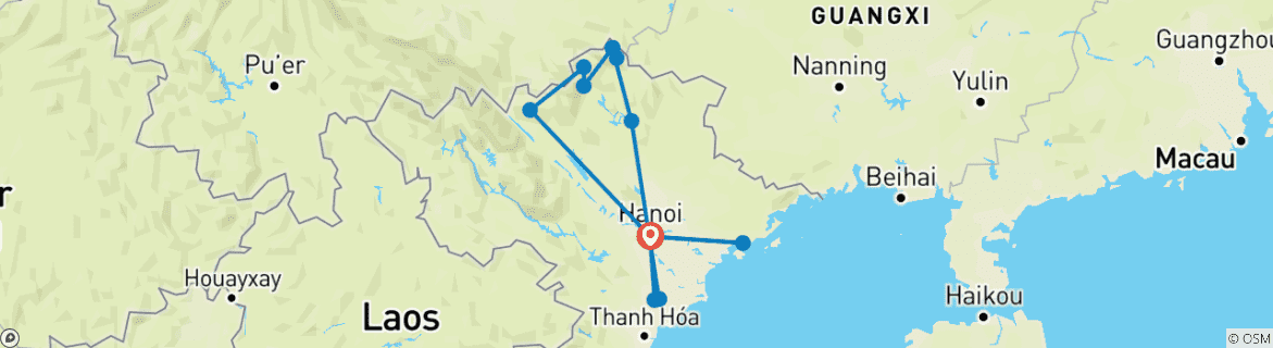 Carte du circuit Aventure au nord du Vietnam - 13 jours