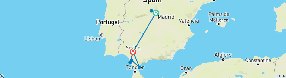 Mapa de 9 Días Explorador Madrid, Sevilla y Gibraltar