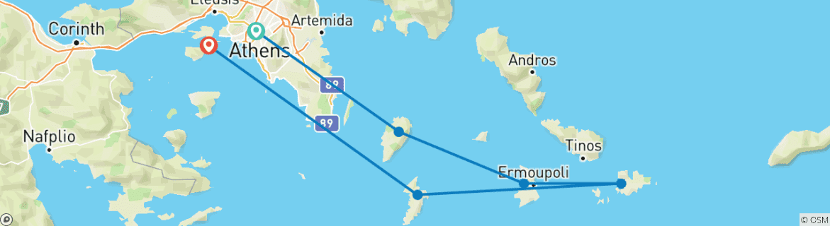 Image of a map showing the route of the tour