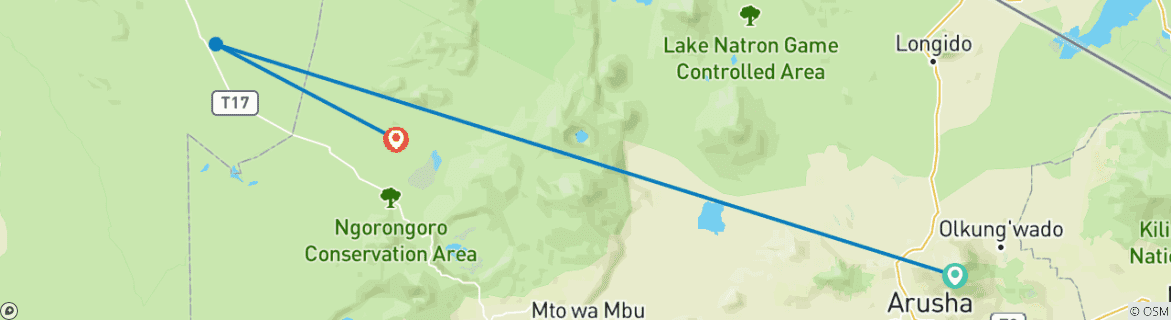 Image of a map showing the route of the tour