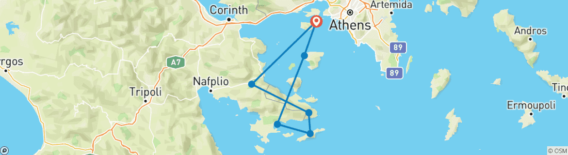 Image of a map showing the route of the tour