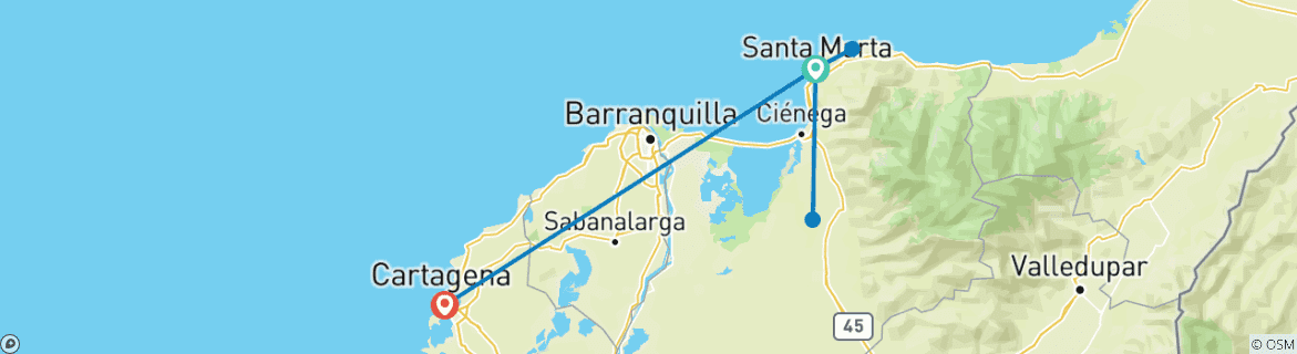 Image d'une carte montrant l'itinéraire du circuit