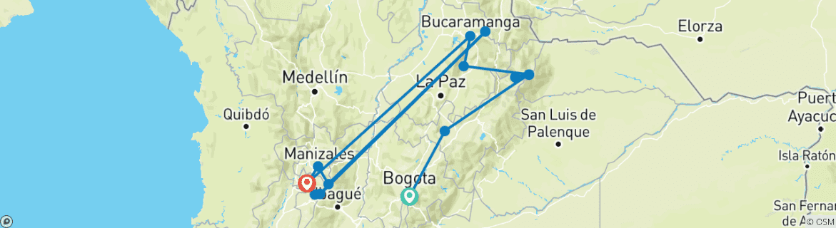 Karte von Kolumbien: Andentrekking im Cocuy und Los Nevados (13 Tage)