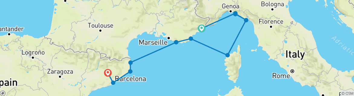 Image d'une carte montrant l'itinéraire du circuit
