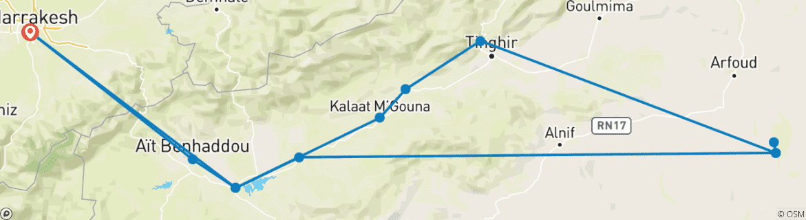 Image of a map showing the route of the tour