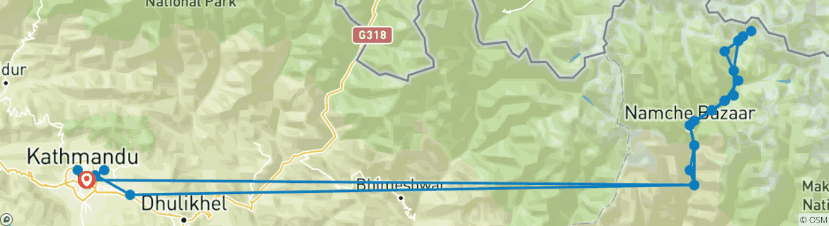Image d'une carte montrant l'itinéraire du circuit