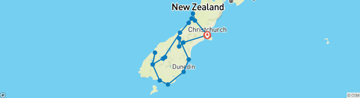 Carte du circuit Grande découverte de l'île du Sud - 14 jours