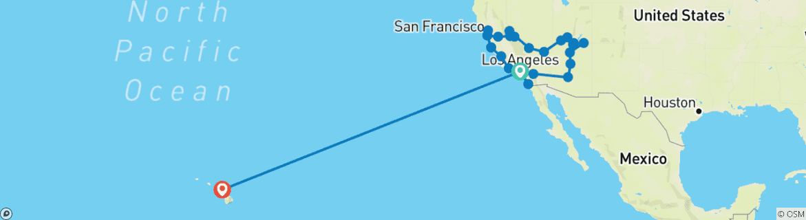 Mapa de Circuito de Los Ángeles a Maui: 20 días