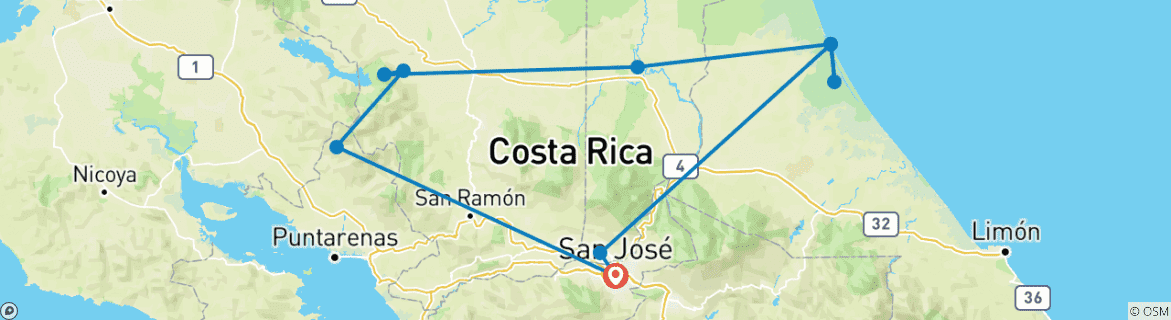 Image of a map showing the route of the tour