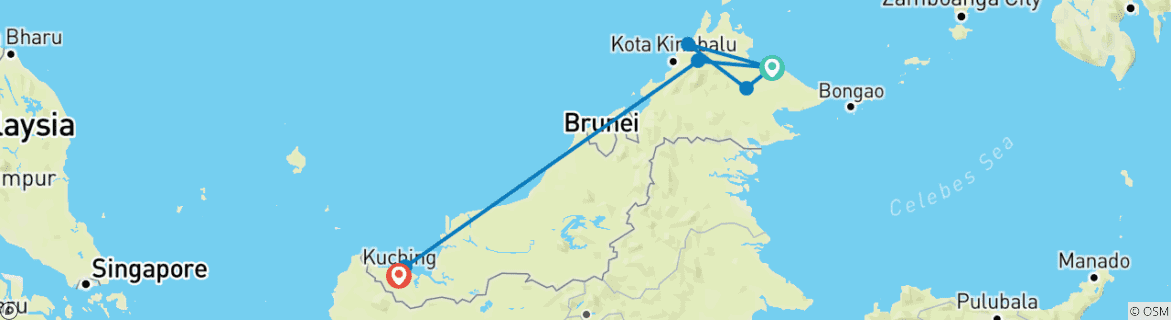 Mapa de Encuentros con la naturaleza de Borneo - Grupo reducido (Grupos reducidos, con Kuching)