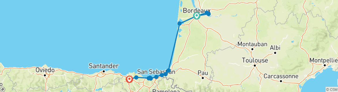 Image d'une carte montrant l'itinéraire du circuit
