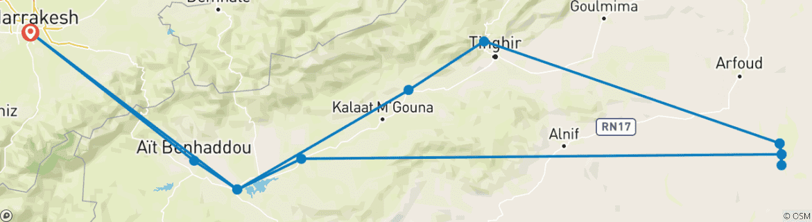 Image d'une carte montrant l'itinéraire du circuit