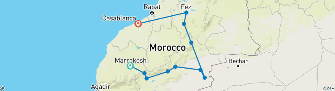 Image of a map showing the route of the tour