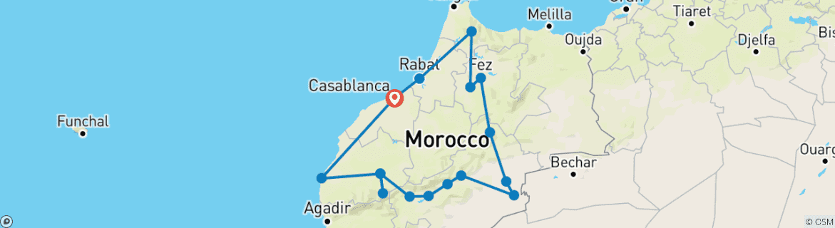 Image of a map showing the route of the tour