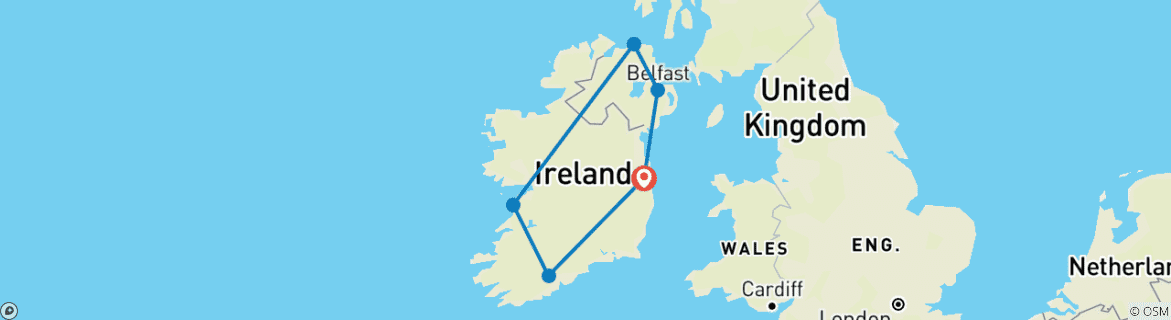 Image of a map showing the route of the tour