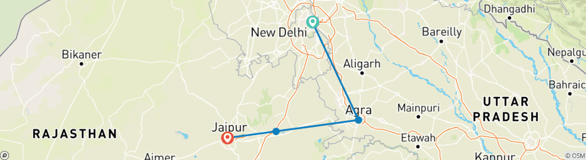 Image of a map showing the route of the tour
