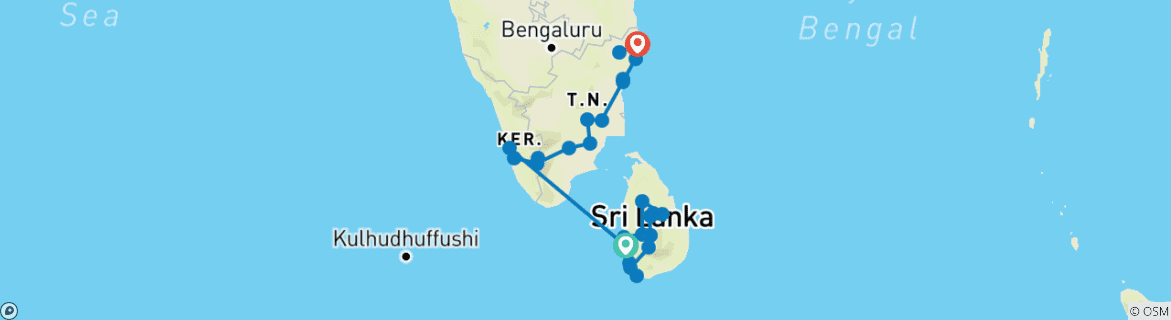 Image of a map showing the route of the tour