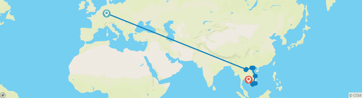 Image of a map showing the route of the tour