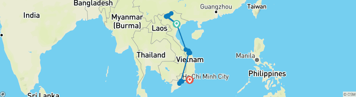 Karte von Aktivreise Vietnam mit Phan Thiet - Geführte Trekkingtour inklusive