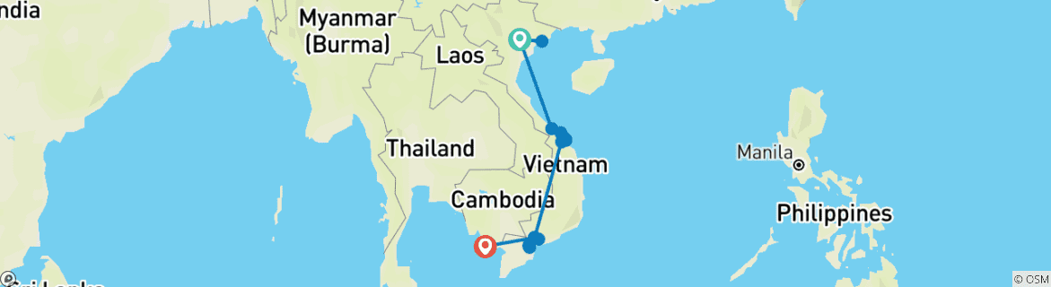 Image of a map showing the route of the tour