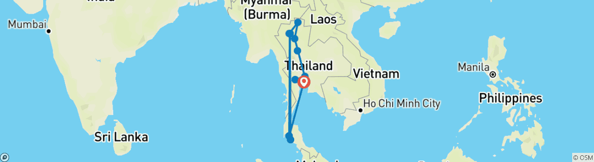 Image of a map showing the route of the tour