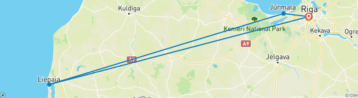Karte mit der Reiseroute