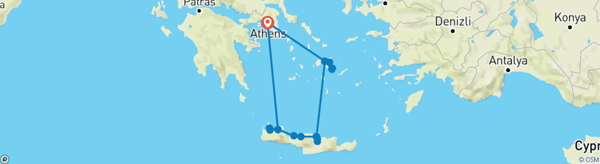 Image of a map showing the route of the tour