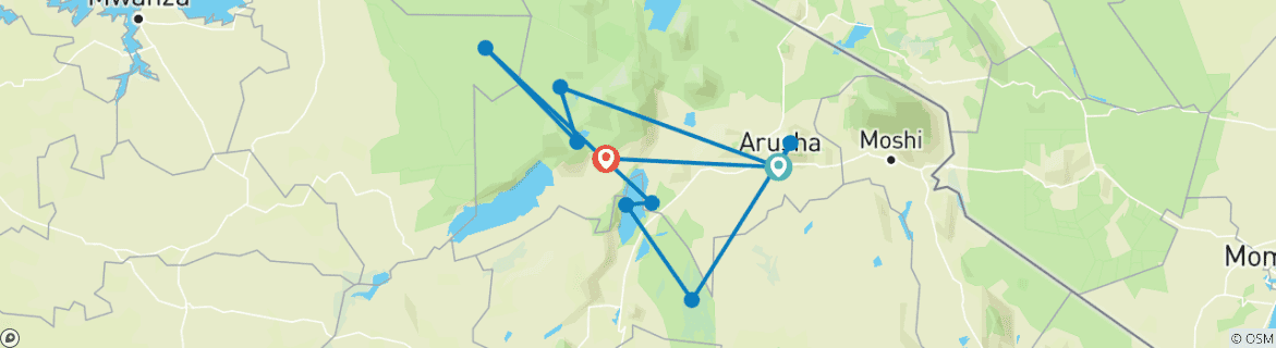 Image of a map showing the route of the tour