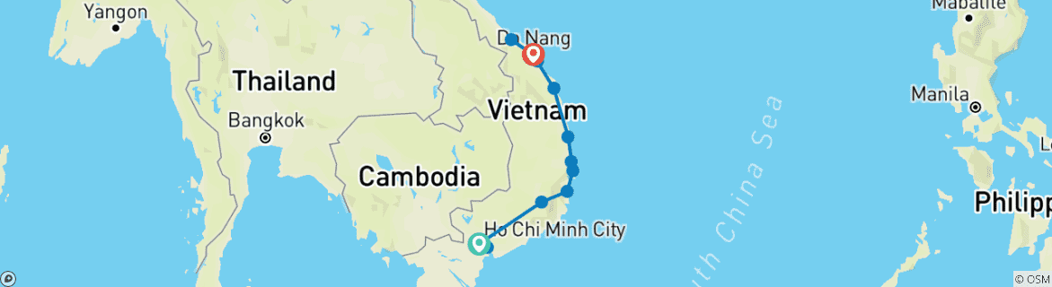 Image of a map showing the route of the tour