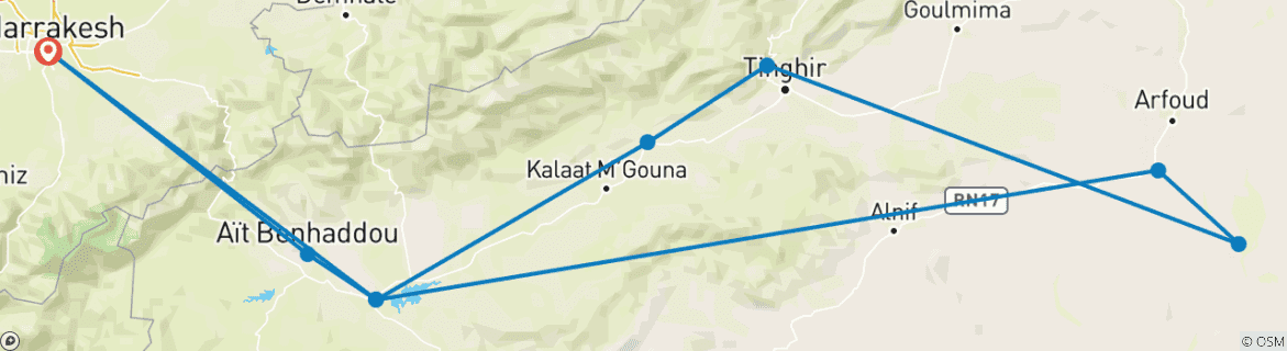 Image d'une carte montrant l'itinéraire du circuit