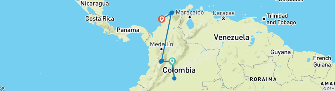 Carte du circuit Circuit de 16 jours en Colombie : Cano Cristales, la région du café et la côte des Caraïbes